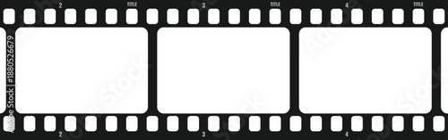 Blank film strip frames ready for photographic images or cinematic video content replacement mockup