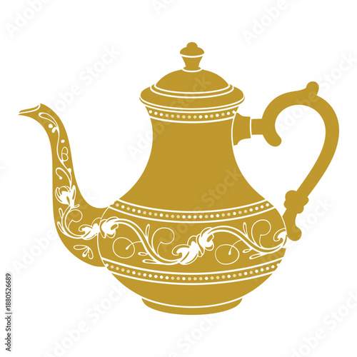 Beautifully designed golden teapot with intricate patterns and ornate details