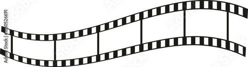 Wavy strip of black and white film reel isolated on a clean white background for cinema design elements