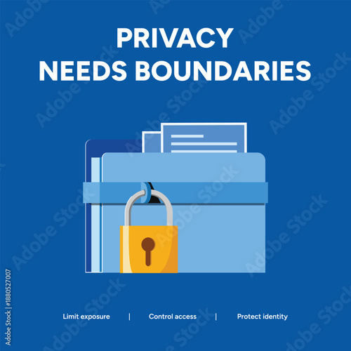 Data privacy and boundaries illustration with a locked blue folder representing controlled access and protection of sensitive identity information