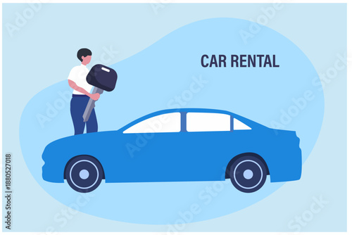 Message and announcement concept. Woman holding megaphone and announces  vector illustration