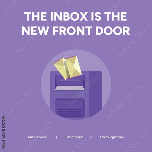Email security and inbox protection illustration with a mailbox and envelopes representing the primary attack vector for modern digital threats