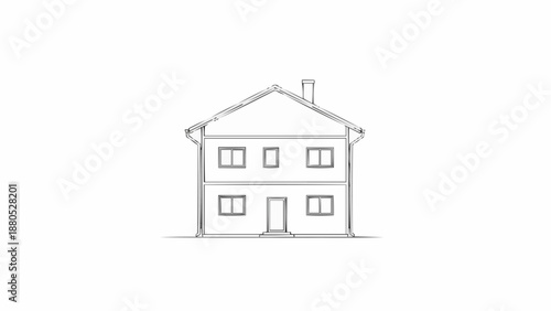 Simple Drawing of a Two Story House with Chimney.