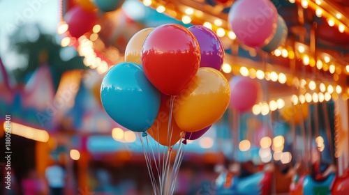 colorful balloons in an amusement park, a carnival background. 