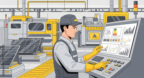 Man in factory working on computer.