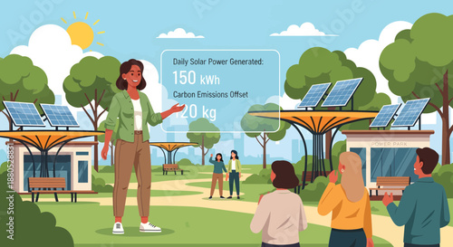 People discussing solar panel technology.