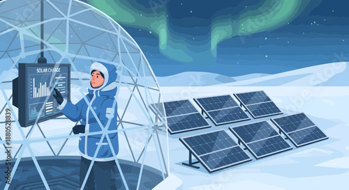 Person in winter gear with solar panel.
