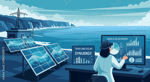 Woman analyzing solar panel data.