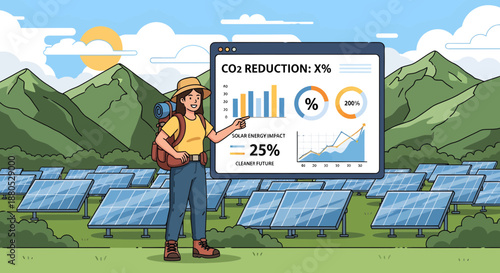 Woman pointing at solar energy chart.