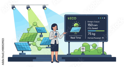 Woman presenting eco friendly technology.