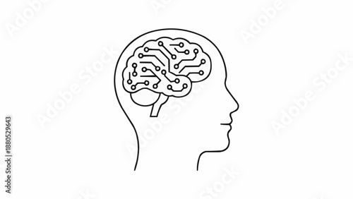 Human Head Silhouette with Circuit Board Brain.