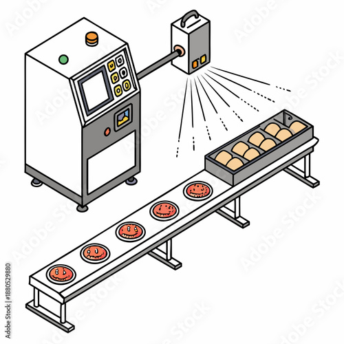 Automated Electrostatic Liquid Spraying Technology for Uniform Food Surface Treatment, Industrial Illustration