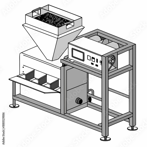 Industrial Gravity Separation Machine for Grain Sorting and Seed Cleaning Technology, Vector Design