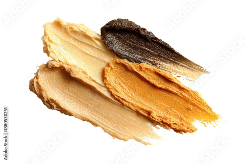 A close up of four different colored lipsticks. The lipsticks are yellow, brown, and black, png