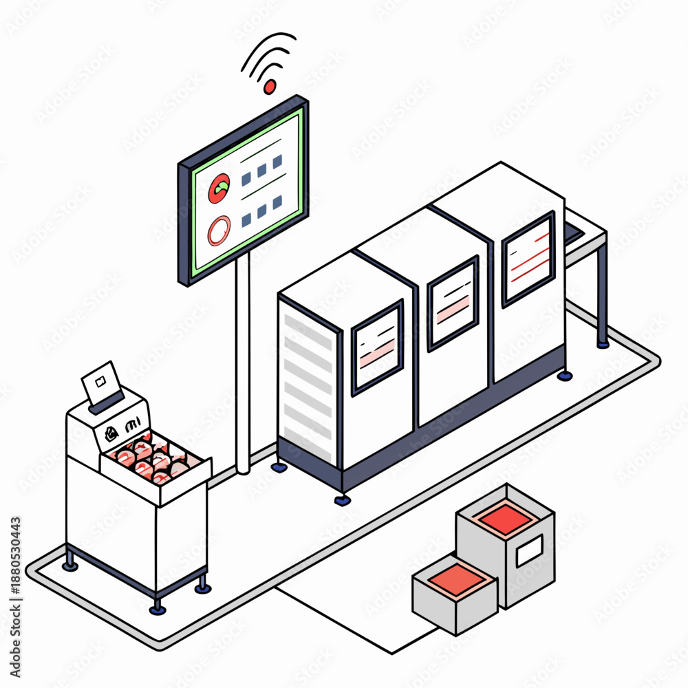 Fototapeta premium Smart Food Continuous Process Monitoring Technology Concept Featuring Industrial IoT Sensors and Production Tracking System