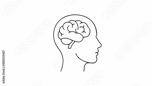 Human Head Silhouette with Brain Outline.