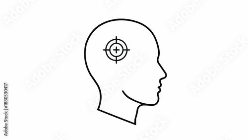 Human head profile with target symbol inside brain area.