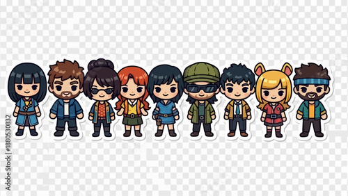 A smiling group of children and kids playing together with their family in a colorful cartoon vector illustration of happy school friends and people