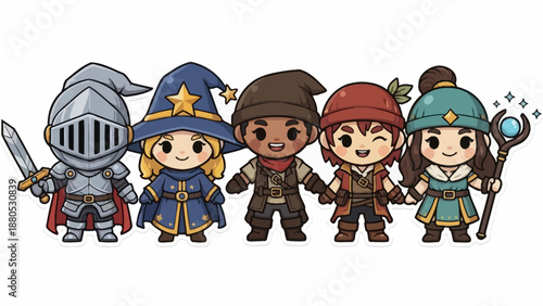 Vector illustration of a fun cartoon family and school kids group with Christmas gifts including a boy and girls wearing hats in a funny clipart character set