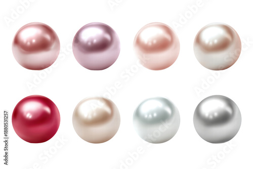 A set of pearl beads in various colors, including red, pink, and white. The beads are arranged in a row, with the red one in the middle, png