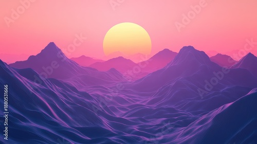 Sunset Mountainscape 3D Illustration