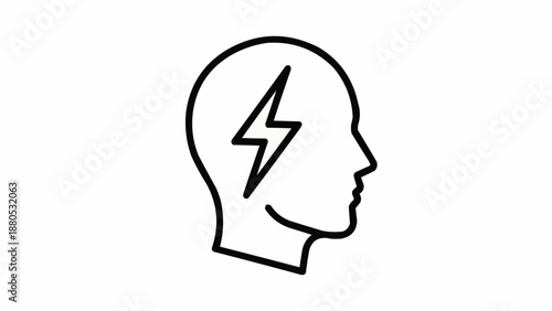 Human head silhouette with lightning bolt inside representing idea or inspiration.