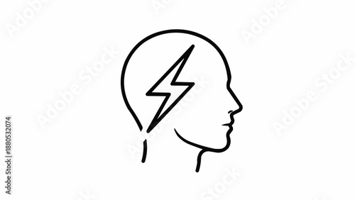 Human head profile with lightning bolt symbol inside representing ideas or energy.