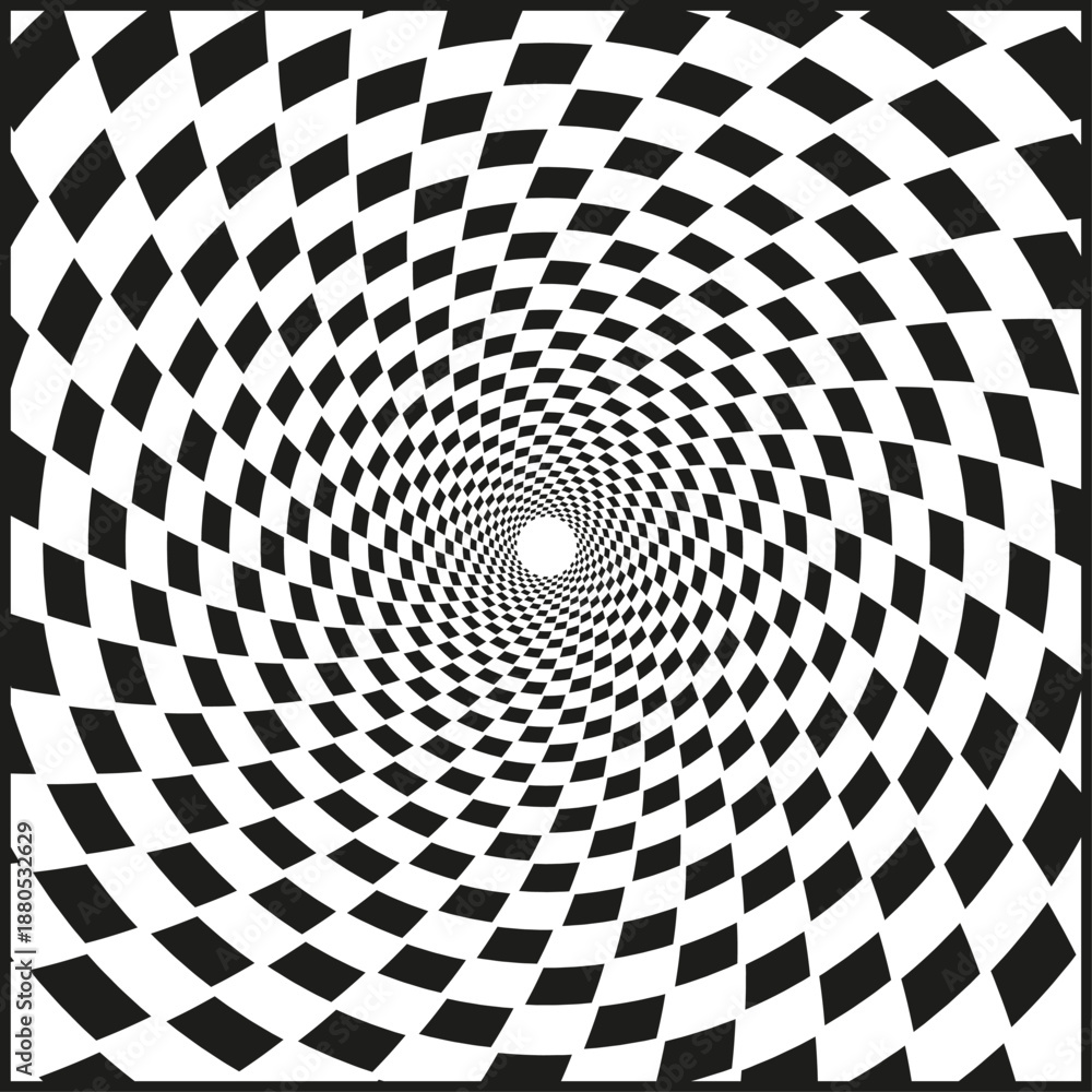Naklejka premium Optical illusion funneling black white checkered vortex
