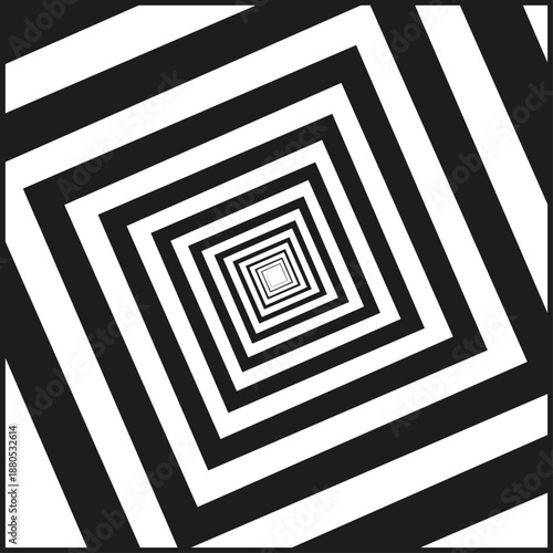 Black and white squares creating optical illusion tunnel