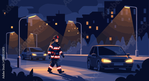 Man crossing road at night.