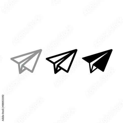 Three paper airplanes in flight isolated on white background minimalistic design
