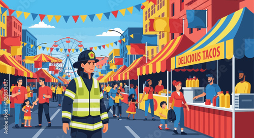 Police Officer Wearing Reflective Vest.