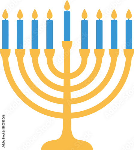 Hanukkah menorah vector, menorah icon, hanukkah menorah icons with candles vector, hanukkah menorah with nine candles lit, candelabra icon