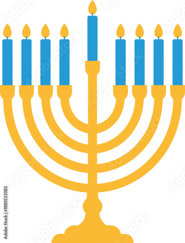 Hanukkah menorah vector, menorah icon, hanukkah menorah icons with candles vector, hanukkah menorah with nine candles lit, candelabra icon