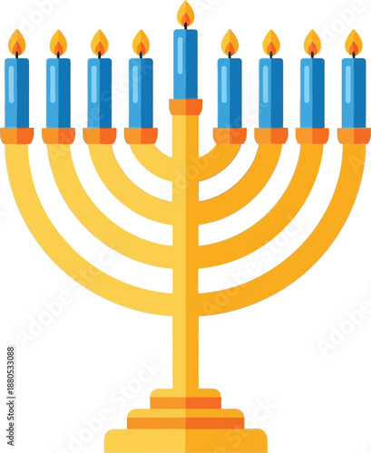 Hanukkah menorah vector, menorah icon, hanukkah menorah icons with candles vector, hanukkah menorah with nine candles lit, candelabra icon
