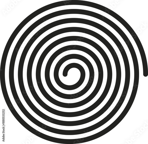 Black spiral line expanding on white background