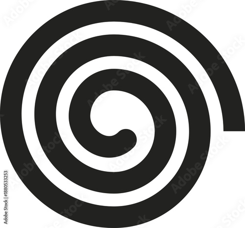Black spiral symbol expanding on white background