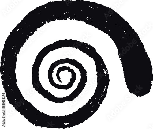 Hand drawn black spiral shape texture on canvas