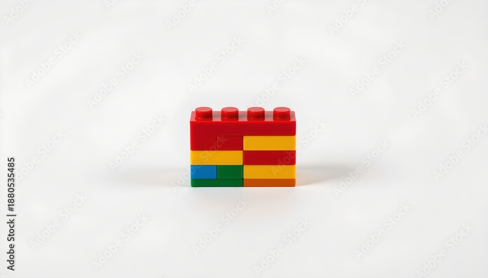 Fototapeta premium A small model of blocks shaped like a box and perched atop what appears to be a tiny baseplate