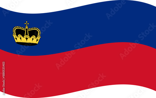 Liechtenstein national flag waving with golden crown