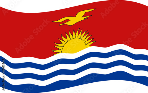 Kiribati flag showing the sun, frigate bird, and ocean waves