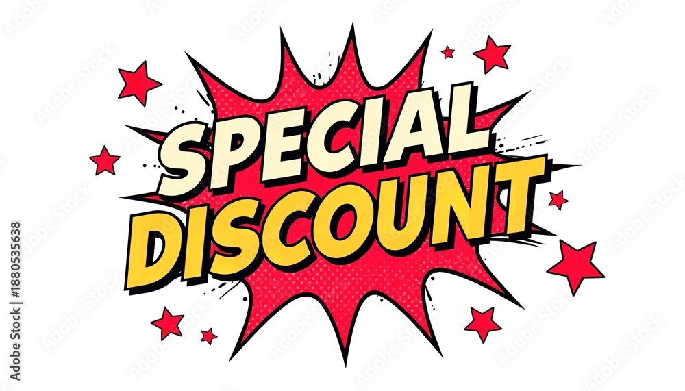 Obraz premium A vibrant comic book style illustration of a special discount offer with bold text and red stars