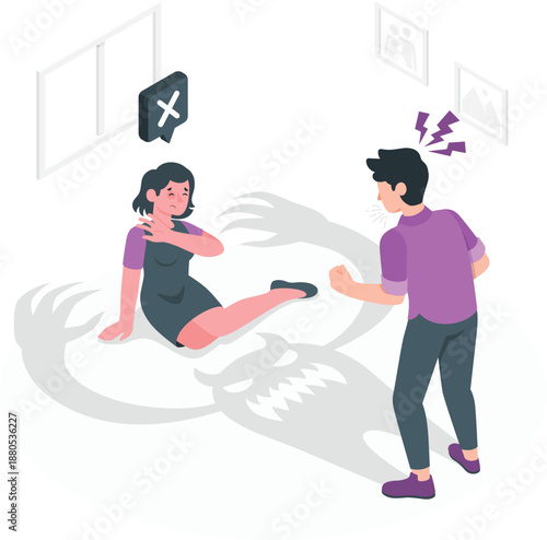 Man and woman experiencing conflict in a domestic setting with aggressive gestures and tension