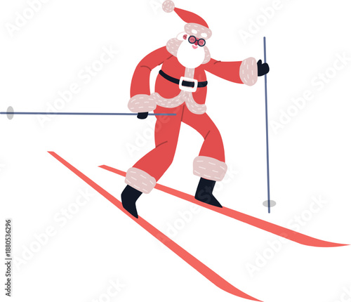 Santa Claus skiing enjoying winter Christmas holidays