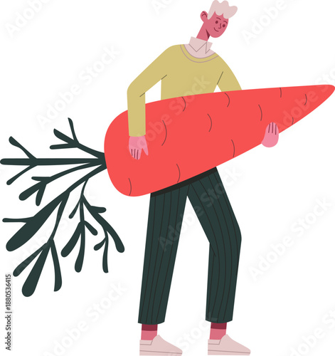 Man carrying giant carrot for healthy eating and lifestyle