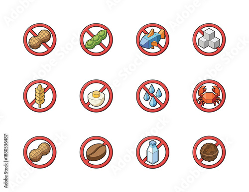 Allergy warning isometric 3d icon set. Flat vector food symbols isolated.