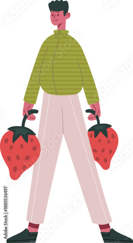 Person holding large fresh strawberries for healthy eating