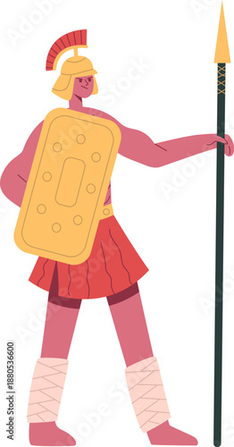 Greek warrior man standing with shield and spear