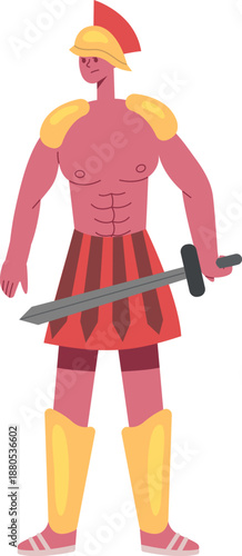 Roman warrior holding a sword, wearing helmet and armor