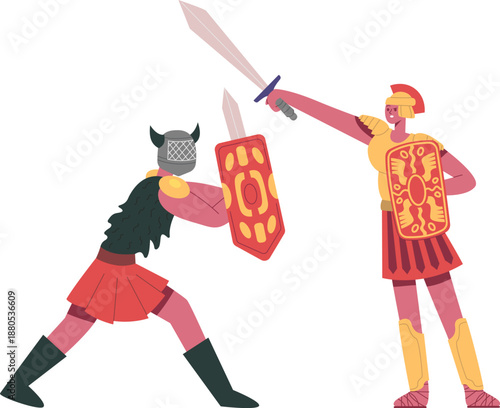 Roman legionary fighting gladiator in ancient battle